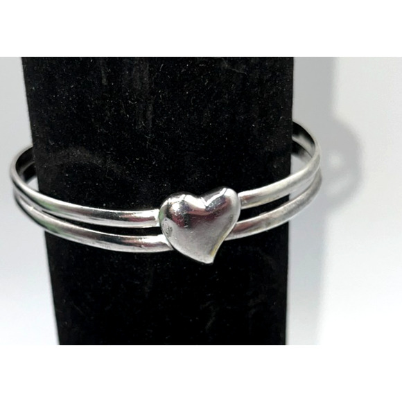Unbranded Jewelry - Vintage STERLING SILVER 925 Puffy Heart Love Gift Double Banded Cuff Bracelet